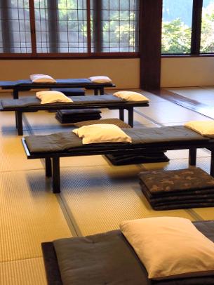 Reiki Share tables in a hot spring Onsen in Kurama, Japan in 2015